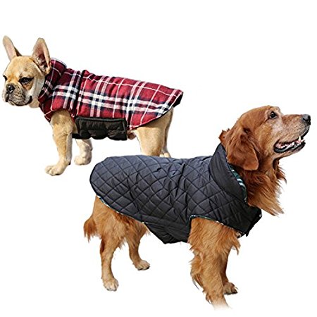 Akemiao Reversible Cozy Dog Jacket Small Medium Breed Windproof Warm Coat for Autumn Winter (Red-L)