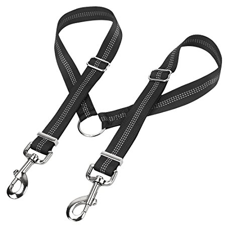 Peteast No Tangle Dog Leash Coupler, Double Dog Walker and Trainer Leash, 16-24 Inches Adjustable Splitter Lead for Two Medium/Large Dogs - Black