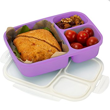 Leakproof, 3 Compartment, Bento Lunch Box, Airtight Food Storage Container - Purple