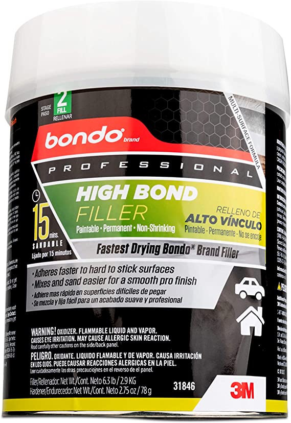 Bondo Professional High Bond Filler, Adheres Faster on hard-to-stick Surfaces, Mixes and Sands Easier for a Smooth Pro Finish, 6.3 lbs 2.75 oz Hardener