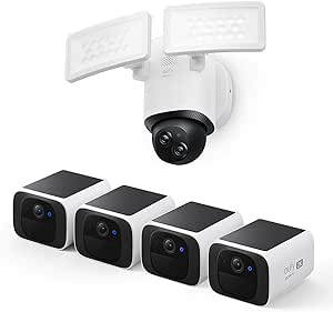 eufy Security S220 SoloCam 4-Cam Pack, Solar Charging, Wireless Outdoor Camera Floodlight Camera E340 Wired, 360° Pan and Tilt