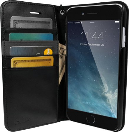 Silk iPhone 7 Plus Wallet Case - Folio Wallet for iPhone 7  [Synthetic Leather Kickstand Flip Cover] - Black Onyx