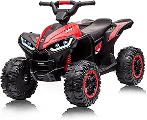 Kids ATV, 12V Kids ATV Quad Car with Forward & Backward Function, Four Wheeler for Kids with Wear-Resistant Wheels, Music, Electric Ride-on ATV for Toddlers Ages 3  Years Old, Red 4 Wheel Dual Drive