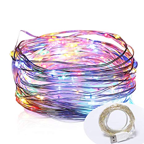 100 LED 33ft/10m Starry Fairy String Light, Waterproof Decorative Copper Wire Lights for Indoor, Bedroom Festival Christmas Wedding Party Patio Window with USB Interface (Multi Color)