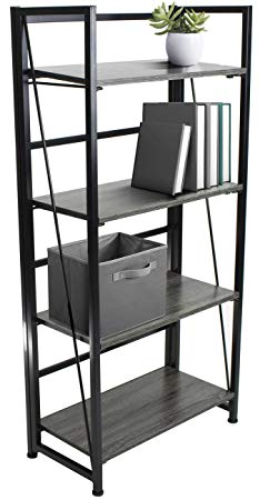 Sorbus Folding Bookshelf Rack 4-Tiers Bookcase Home Office Shelf Storage Rack No-Assembly Industrial Stand Sturdy Shelf Organizer 24.50”L x 11.75”W x 49.50”H