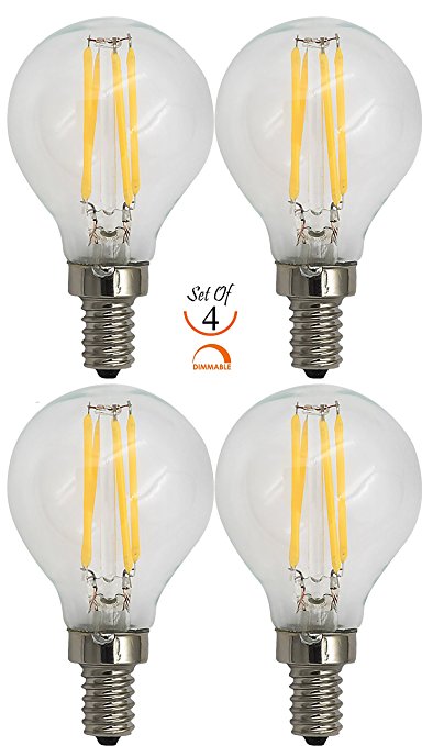 SleekLighting 4 Watt G16.5 E12 LED Filament Globe Light Bulb,Dimmble (35W Incandescent Replacement) Warm White 2700K - 4 pack