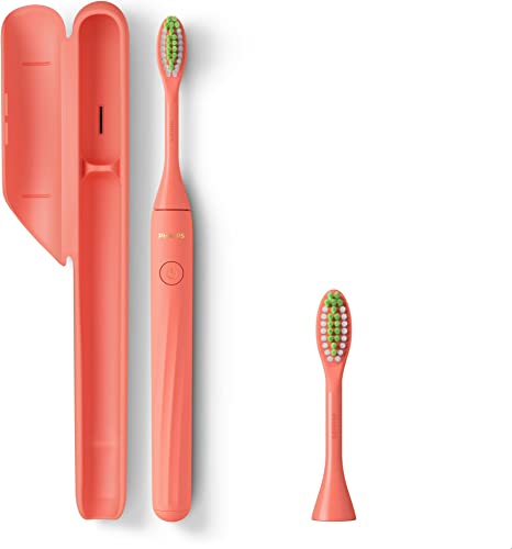 Philips One by Sonicare Battery Toothbrush with Two Brush Heads, Coral, BD8301/AZ