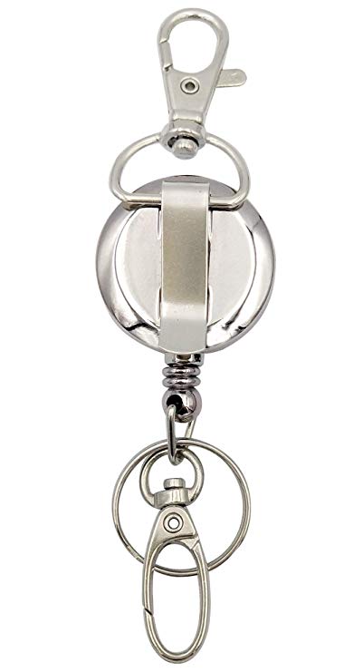 ID Holder - Badge Reel Retractable with Key Ring and Claw Clasp (1 Pack)