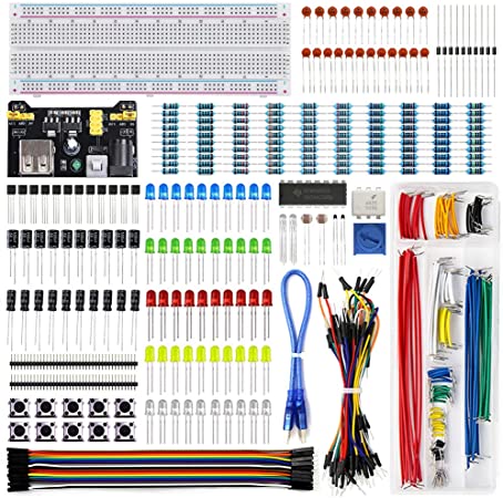 Electronics Component Fun Kit w/ Power Supply Module, Male to Female Jumper Wire, 830 tie-points Breadboard, Precision Potentiometer ,Resistor for Arduino, Raspberry Pi, STM32