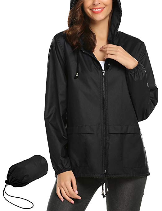 Lightweight Waterproof Raincoat For Women Windbreaker Packable Outdoor Hooded Rain Jacket