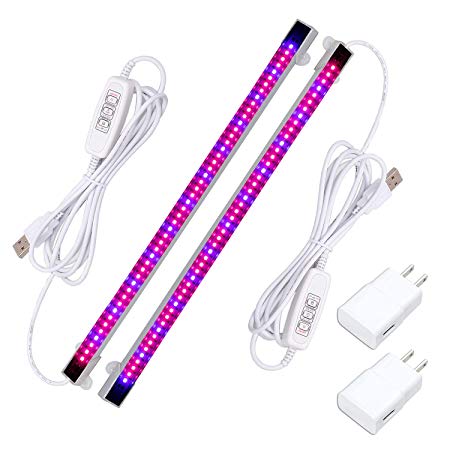 Sondiko LED Grow Light Bar, Upgraded Timing Function 10W Grow Light with 48 LEDs Dimmable 4 Levels Lamp Bulbs for Indoor Plants, 2-Pack