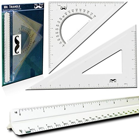 Mr. Pen- 3 Pc Large Triangular Ruler Set, 12” 30/60 and 10” 45/90 Triangles, 12” Architect Triangular Scale, Set Squares, Triangular Ruler, Geometry Ruler, Architectural Scale Ruler
