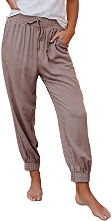 Dokotoo Womens Soft Casual Drawstring Tie Elastic Waist Loose Jogger Pants with Pockets