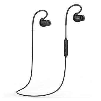 Bluetooth Headphones, Tribit XSport Fly Wireless Earphones with Built-in Mic, IPX7 Waterproof, 8 Hours Playtime, Noise Cancelling Sport Headphones for Workout Running Gym- Black