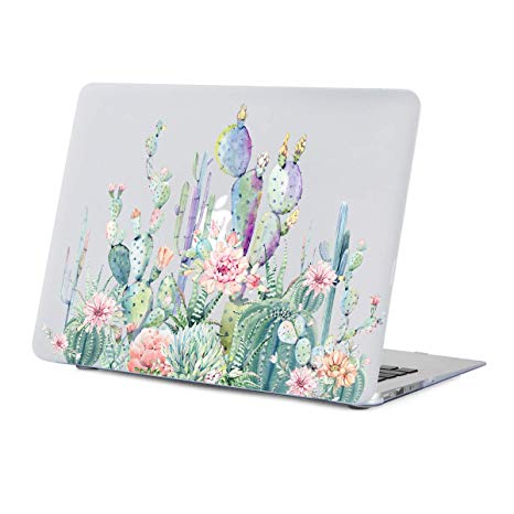 MacBook Air 13 inch Case Floral, Cactus Design Case for A1466 A1369 MacBook Air 13 inches,Rubber Coated Soft-Touch Matte See Through Clear Hard Shell Case with Keyboard Cover