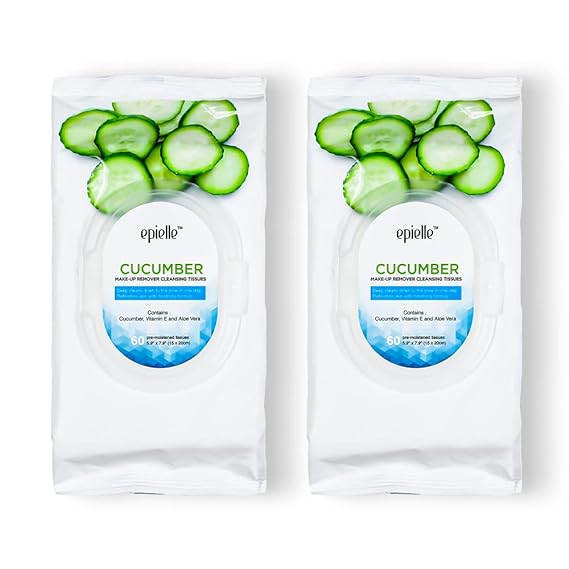 Epielle New Makeup Remover Cleansing Wipes Tissue Towelettes - Cucumber, 60 Counts, 2 Pack Beauty Stocking Stuffers Gift