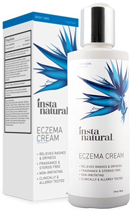 Eczema Cream - Natural Daily Face Moisturizer & Body Lotion Provides Deep Nourishment for Sensitive, Dry, Cracked Skin - Fragrance Free, Anti Itch Treatment, Redness Relief, InstaNatural - 4 oz
