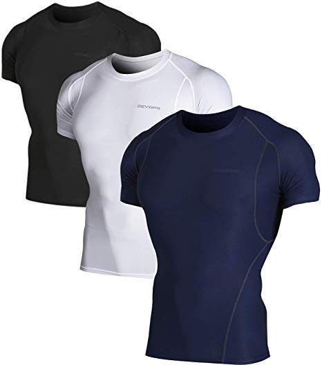 DEVOPS Men's 3 Pack Cool Dry Athletic Compression Short Sleeve Baselayer Workout T-Shirts