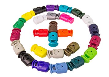 FMS Heavy Duty Single Hole Plastic Cord Lock Clamp Toggle Stop Slider for Paracord, Bungee Cord, Accessory Cordage, Drawstrings - Indoor / Outdoor Use - Multiple Colors