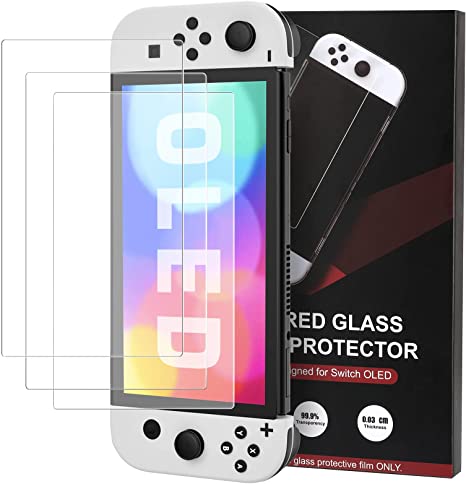 MoKo Tempered Glass Screen Protector for Switch OLED Model 2021, 3 Pack Transparent HD Clear Screen Protector Film, Anti-Scratch, Bubble Free, Ultra-Thin Protective Film for Switch OLED Console