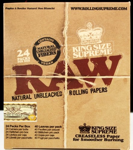 Raw Natural King Size Cigarette Rolling Papers (Box of 24 Packs with 40 Leaves Per Pack)