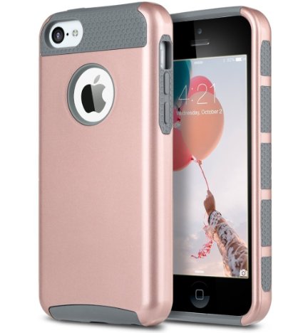 iPhone 5c Case, ULAK iPhone 5c Case Dual Layer Hybrid Hard PC   TPU Protective Case Cover for Apple iPhone 5c (Rose Gold   Grey)