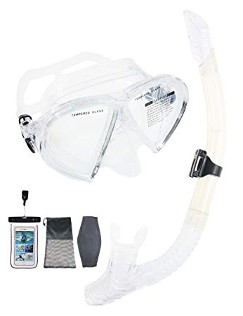 Snorkel Set Snorkeling Gear Package Premium Silicone Dive Mask Snorkel Anti-fog Anti-leak Fit For Adult Kids With Neoprene Mask Strap Camera Mount For Scuba Diving Freediving Spearfishing Swimming