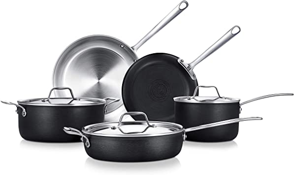 NutriChef Kitchenware Pots & Pans Stylish Kitchen Cookware with Cast Stainless Steel Handles, 2-Ply (8-Piece Set), One Size, Black