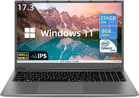 SGIN 17 Inch Windows 11 Laptop, 8GB RAM 256GB SSD Notebook, 17" IPS Full HD Display Laptops Computer with Intel Celeron Quad-core Processor, Mini HDMI, Webcam, Dual Wi-Fi, Expandable Storage 512GB TF