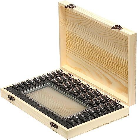 Wooden Coin Capsules Holder, Coin Storage Box Coin Collection Holder with Lock, Coin Collector Organizer Container Coin Display Commemorative Collection Case for 40 Coins and 100 Banknotes