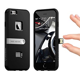 Unique iPhone 6S / 6 case by smartJohn - Premium Slim Dual Layer with Amazing Mini Thin Usb Flash Drive 16GB inside - Stylish Elegant Design with Sturdy PC and TPU - shock absorb - BLACK - TRY IT!
