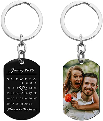 Queenberry Laser Engraved Personalized Calendar Date/Photo/Text Stainless Steel Dog Tag Keychain