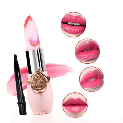 Voberry® Cosmetics Long Lasting Lipstick Translucent Moisturize Jelly Lipstick Lip Gloss Lip Balm with Free Lip Brush (Black)