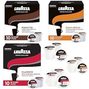 Lavazza K-Cups Mix 30 pods - Classico, Perfecto, Gran Aroma, 10ea Espresso Cups Arabica - Compatible Keurig Brewers, Single Serve Coffee Machines, Light, Medium, Dark Roast, Kcups Coffee Caps