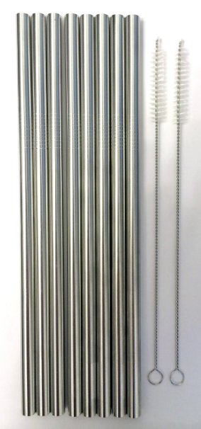 8 Stainless Steel Wide Smoothie Straws - CocoStraw Large Straight Frozen Drink Straw  2 Cleaning Brush