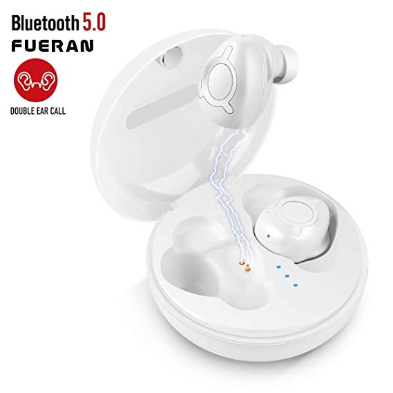Wireless Earbuds, 15H Long Playtime Wireless Bluetooth Earbuds True Bluetooth 5.0 earbuds 3D Stereo Sound Wireless Headphones, Built-in Miuilt-in Microphone, Support Both Ears Simultaneous Call -White