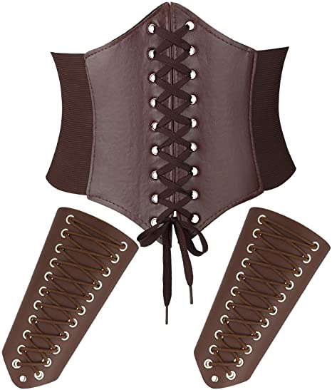 SATINIOR Women Corset Belt Elastic with Faux Leather Gauntlet Wristband Halloween Costume