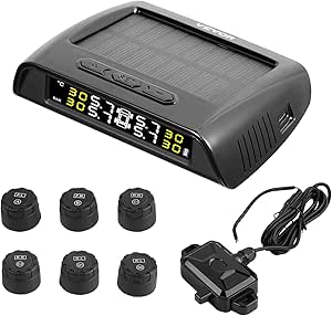 VEVOR RV Tire Pressure Monitoring System, 7.3-116 PSI Trailer TPMS, Universal Wireless Car Alarm System, Waterproof TPMS Sensors Set with Solar Charge, 6 Sensors, 5 Alarm Modes, and Real-time Display