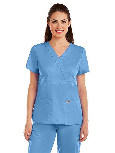 Grey's Anatomy Women's 4153 Junior-Fit Three-Pocket Mock-Wrap Scrub Top