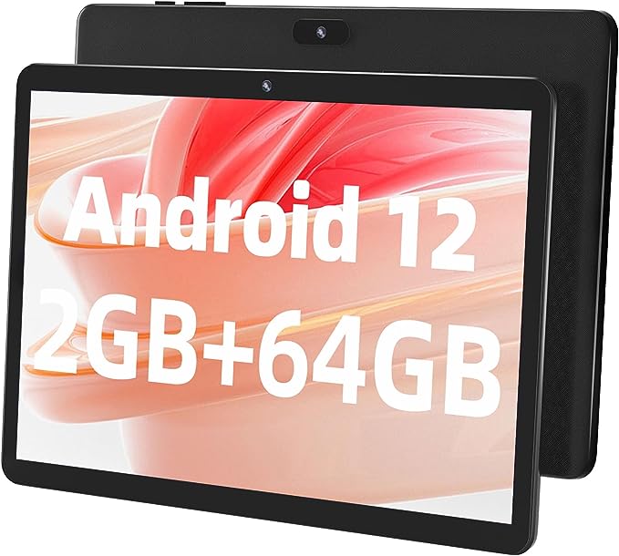 SGIN 10 inch Android 12 Tablet with 1.6GHz Quad-Core Processo, IPS HD Display, 2GB RAM 64GB ROM, Bluetooth, 5000mAh, Webcam, WiFi, Black