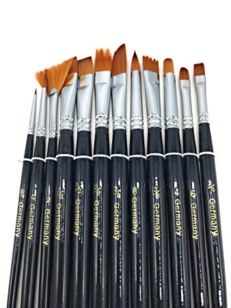 Professional Artist Paint Brushes 12 Pieces Set No Shed Bristles Wood Handles, for Body Paint Acrylics & Oil Paint Brushes