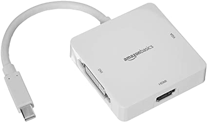 AmazonBasics Mini DisplayPort Thunderbolt to HDMI DVI VGA Adapter - White