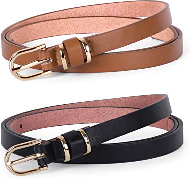 JASGOOD Women's Skinny PU Leather Belt Solid Color Fashion Thin Waist Belt with Gold Buckle for Jeans Pants 1/2 Width