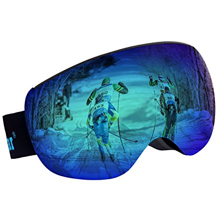 Unigear OTG Ski Goggles, Over Glasses Snowboard Snow Spherical Anti-fog Goggles for Men & Women with Interchangeable lens and 100% UV400 Protection, Portable Box Included