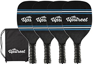 Wood Pickleball Set by Upstreet | 7 ply maple construction | micro-dry racket grip | bundle includes paddle carrying bag