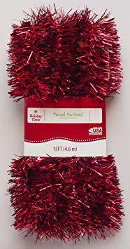 Holiday Times Tinsel Garland (Red, 15 FT)