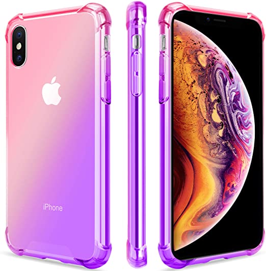 SALAWAT for iPhone Xs Case, Clear iPhone X Case Cute Gradient Slim Anti Scratch TPU Phone Case Cover Reinforced Corners Shockproof Protective Case for iPhone X/Xs (Pink Purple)