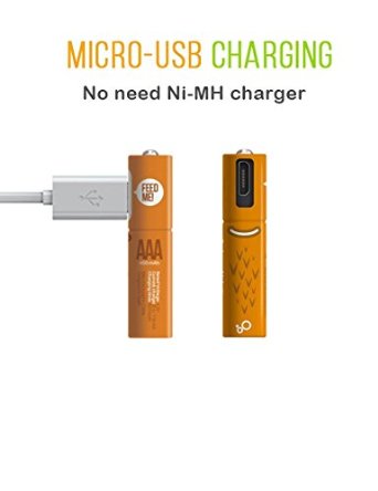 Micro-USB Rechargeable AA/AAA Battery NiMH with Cables (AAA 2Pack)