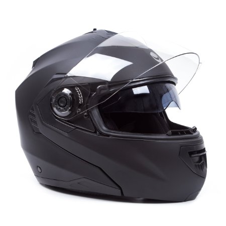 Modular Full Face Motorcycle Helmet for Street Bike with Flip Up Dual VisorSun and Shield Matt Black L