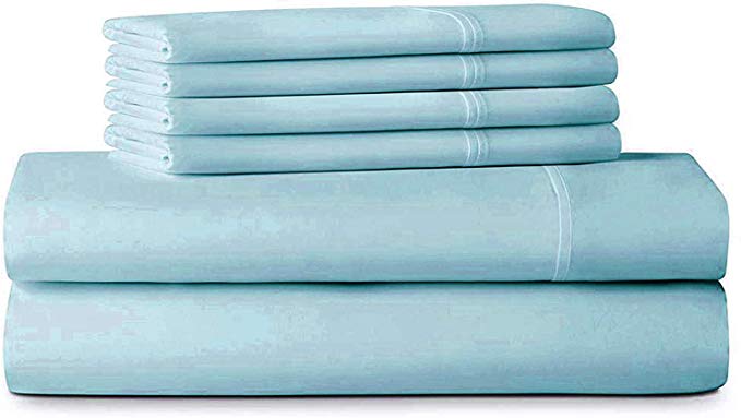Saatvik Home Care Comfort 400 Thread Count 100% Long Staple Cotton Sheet Set,6 Piece Set, Full Sheets,Hotel Collection Soft Luxury Bed Sheets Breathable,Fits Upto 18" Deep Pocket,Blue